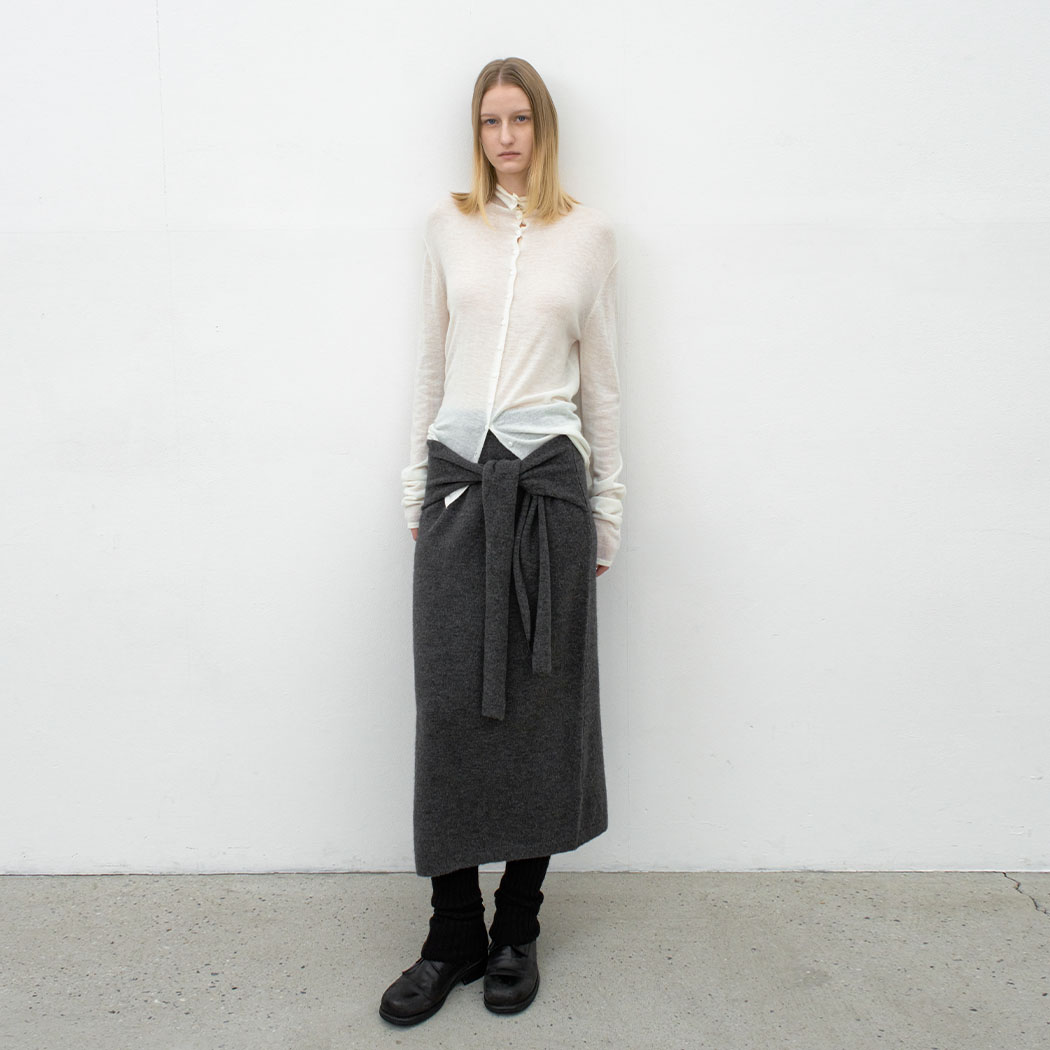 (SK-5061)WAIST RIBBON TIE LONG KNIT SKIRT