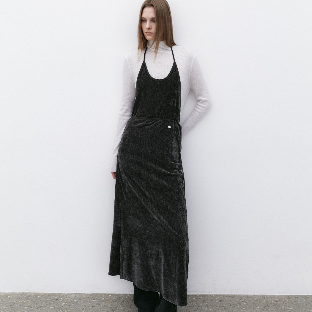 (OP-6310)SOFT VELVET HALTER NECK DRESS