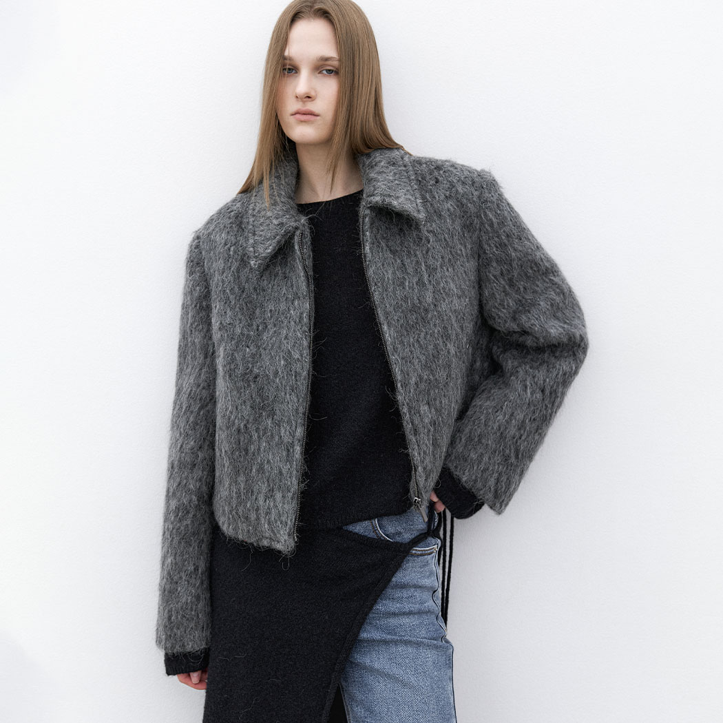 (JK-3050)WOOL BLENDED HAIRY CROP JACKET