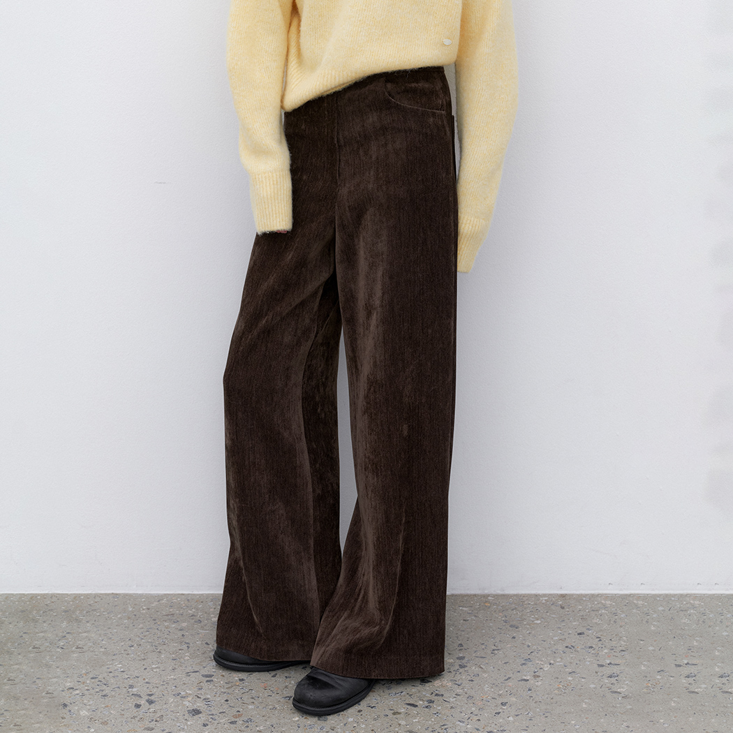 (PT-5715)HIGH WAIST VELVET SEMI WIDE PANTS