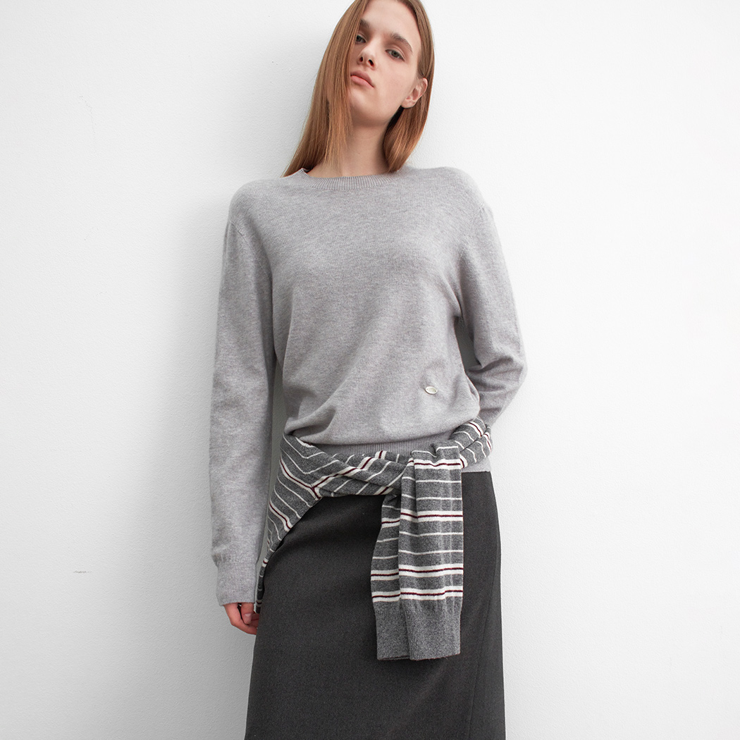 (T-7153)ESSENTIAL WHOLE GARMENT ROUND NECK KNIT