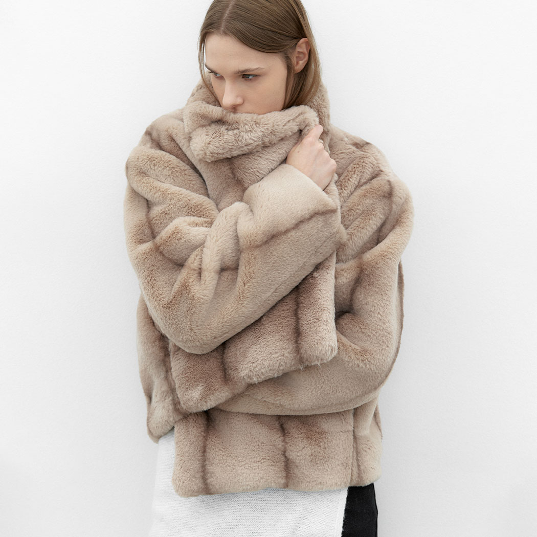 (JK-3057)TWO TONE FLOW FUR JACKET