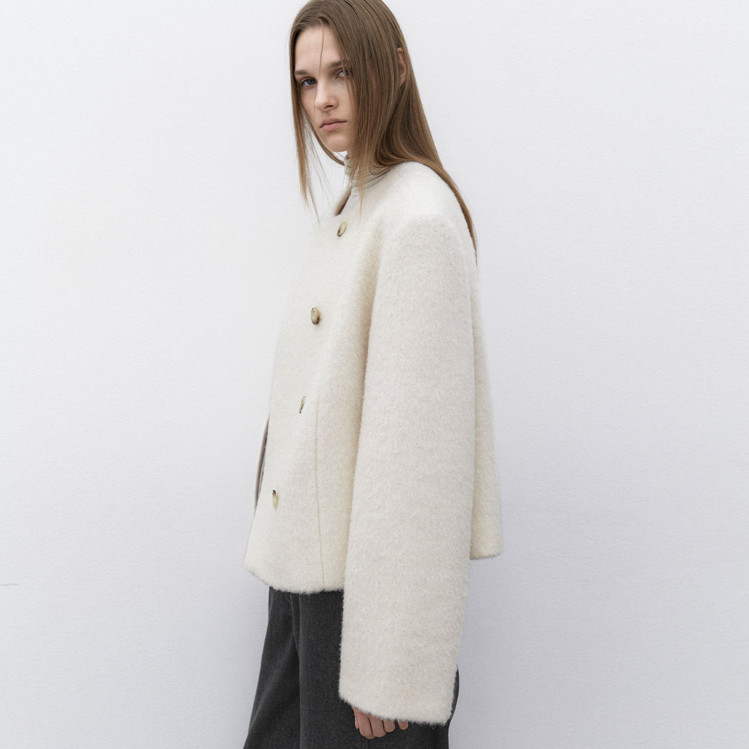 (JK-3052)HAIRY WOOL ROUND NECK JACKET