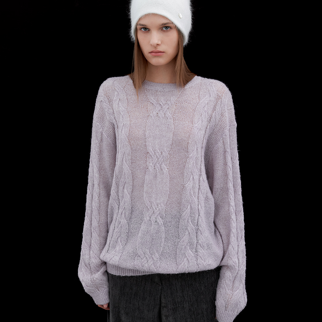 (T-7138)ALPCA BLEND SHEER LOOSE FIT CABLE KNIT Korea