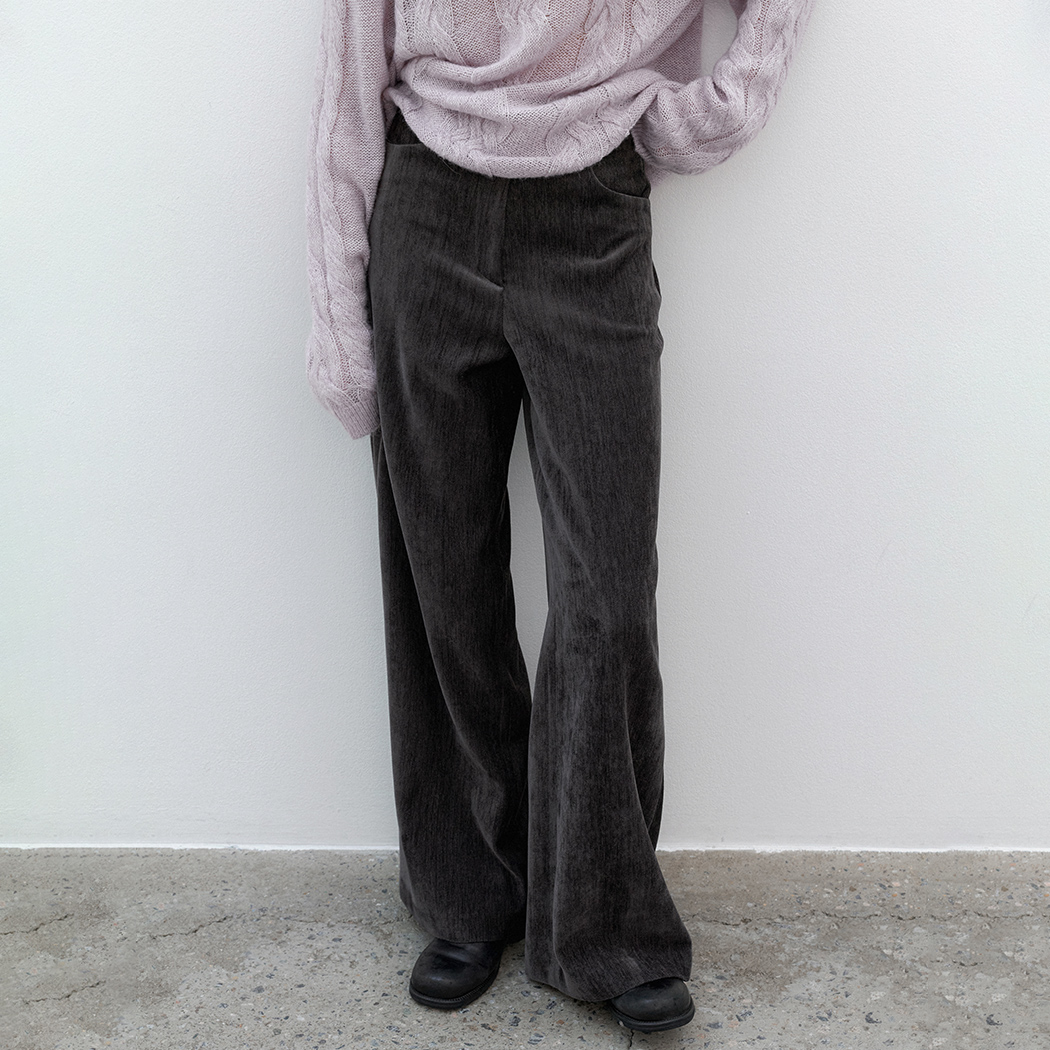 (PT-5715)HIGH WAIST VELVET SEMI WIDE PANTS