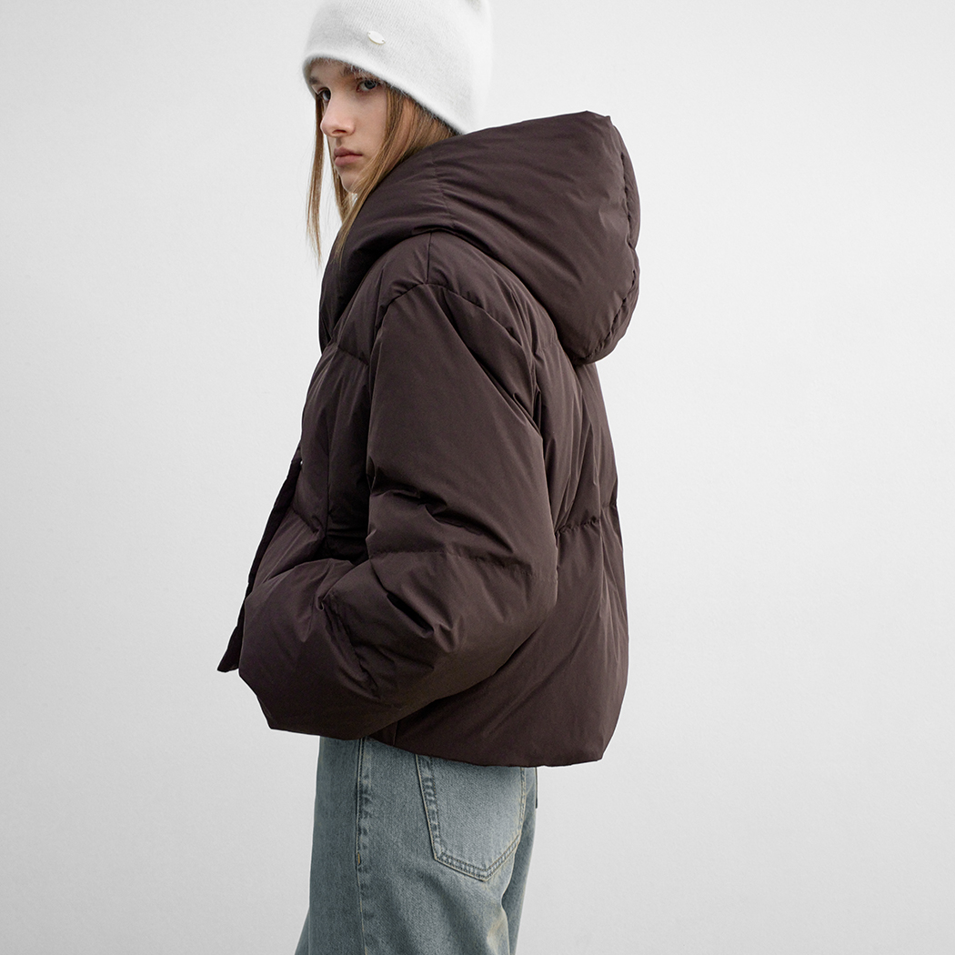 (JP-585)HOODED DUCK DOWN CROP PUFFER