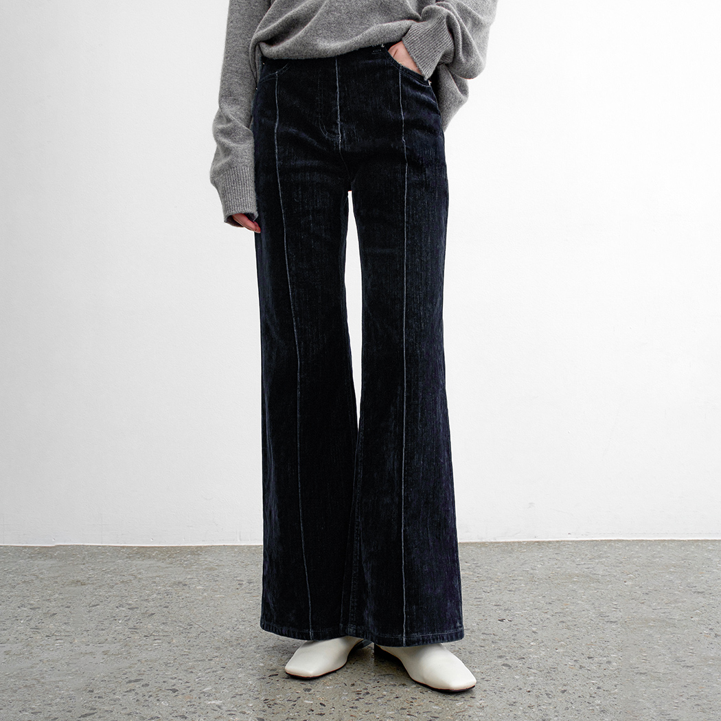 (PT-5716)BOOTCUT VELVET DENIM PANTS