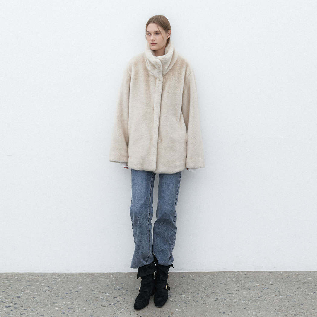 (CT-1471)HIGH NECK MINK LIKE FUR COAT