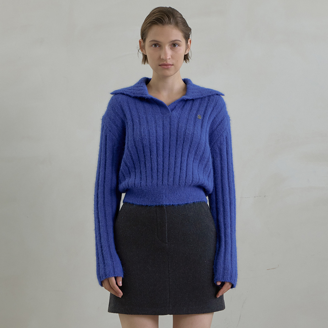 (T-6728) Wool Hairy Open Collar Golji Knit