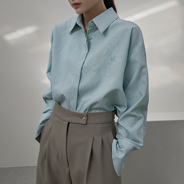 (BL-2860)N Signature BL001-Embroidered Overfit Stripe Blouse