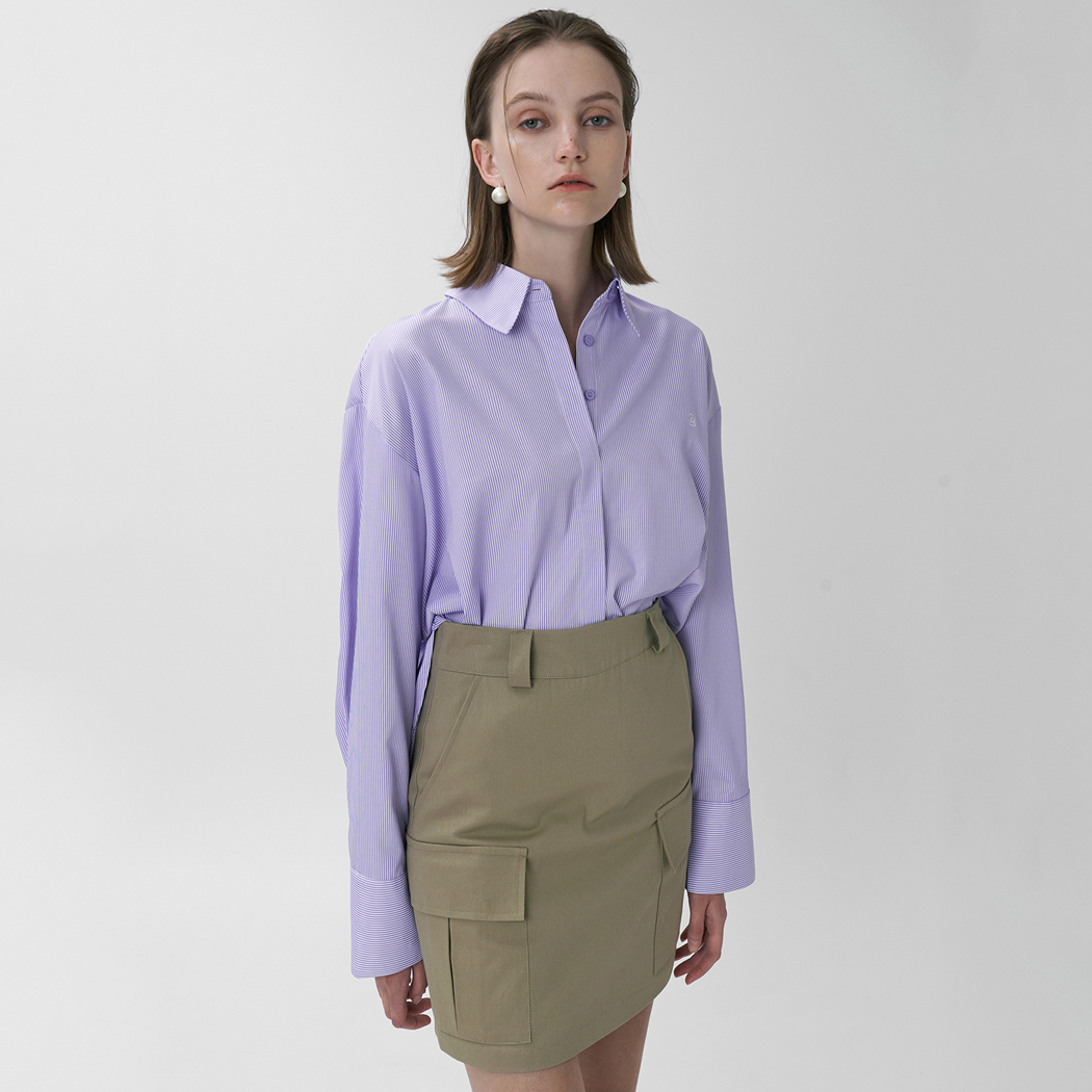 (BL-4132) Embroidered Overfit Striped Blouse