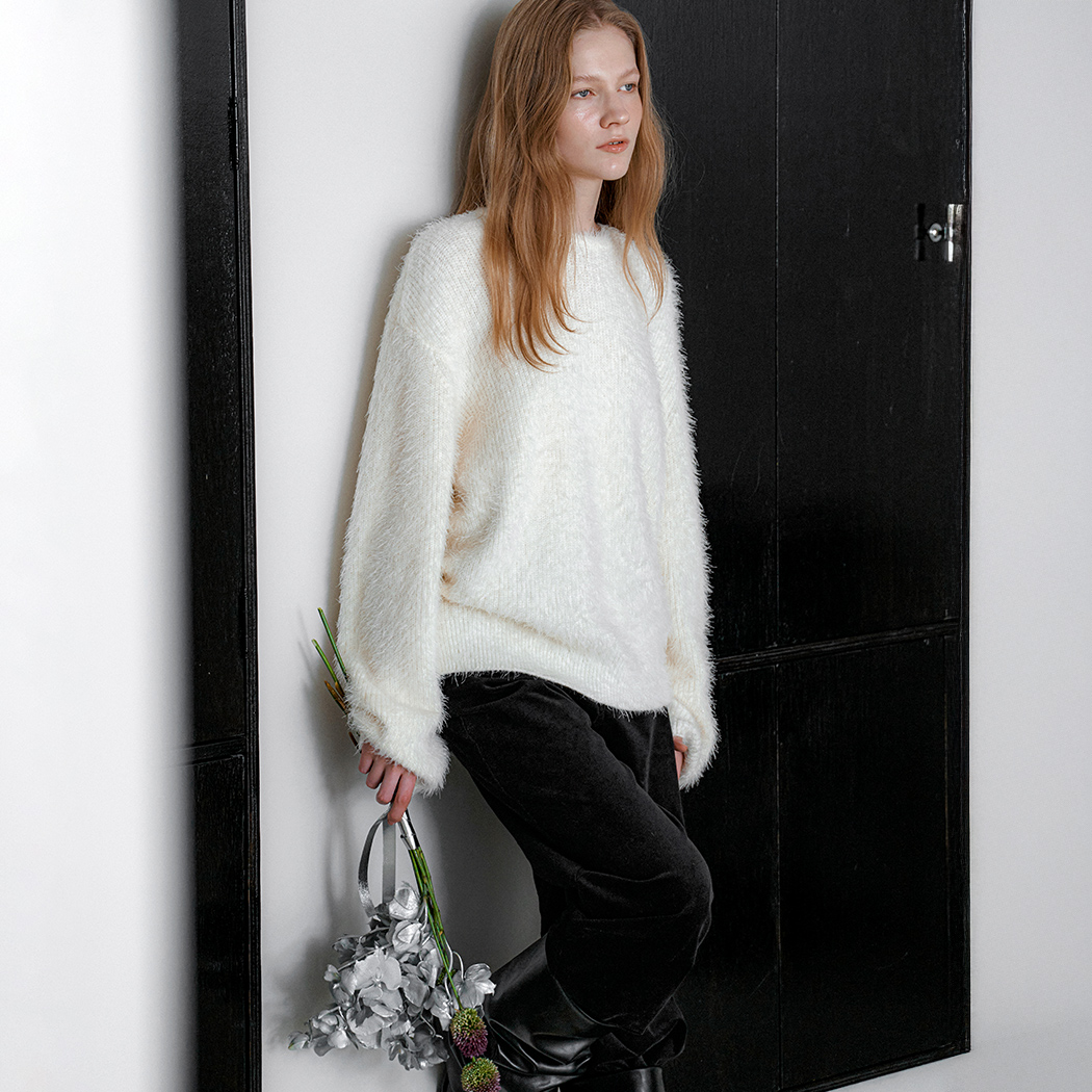 (T-7155)GLOW FLUFFY KNIT PULLOVER