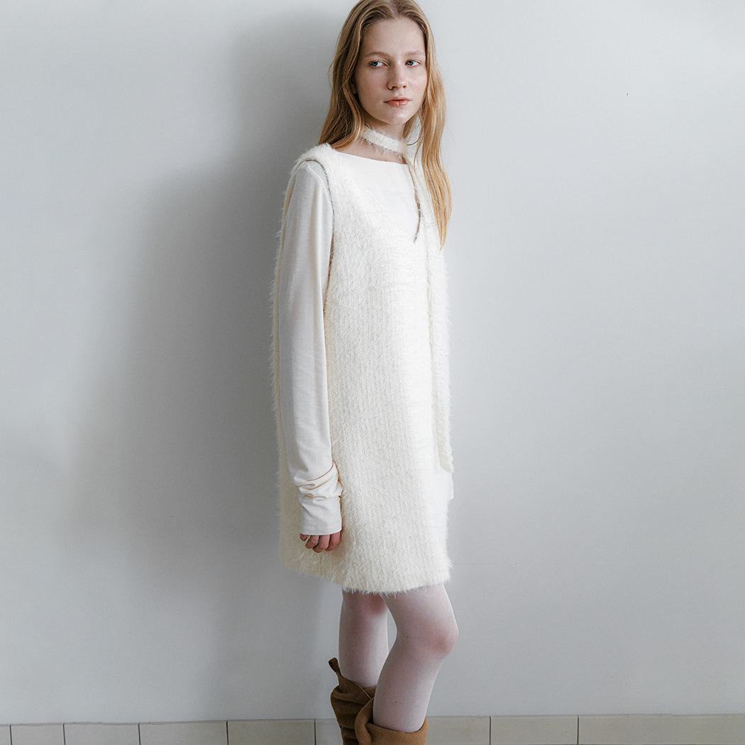 (OP-6309)TIE HAIRY MINI SLEEVELESS DRESS S