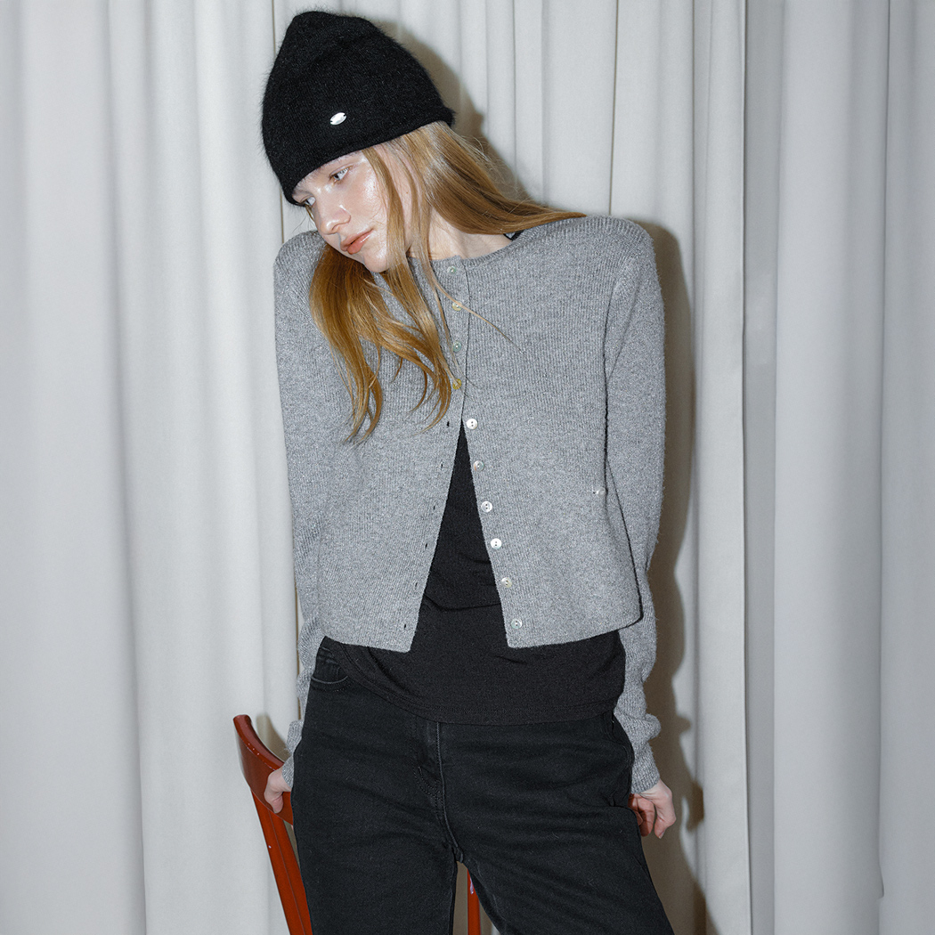 (CD-2243)CURVED HEMLINE METAL MIX CARDIGAN