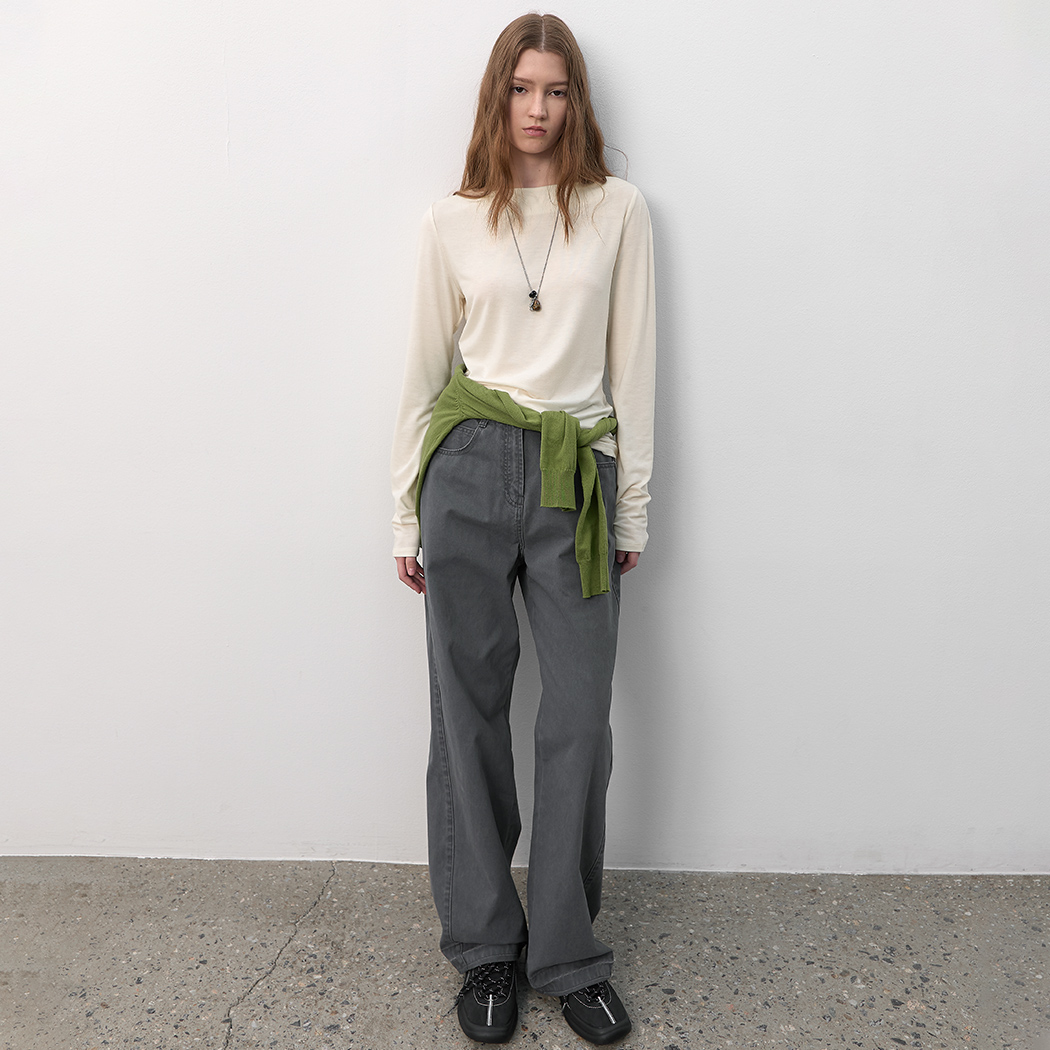 (ZT-7093)ESSENTIAL BOAT NECK SLIM TEE