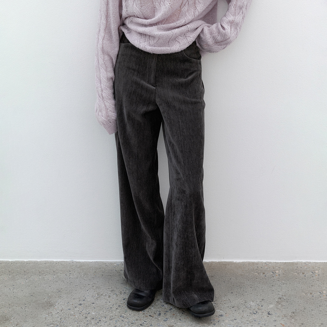 (PT-5715)HIGH WAIST VELVET SEMI WIDE PANTS