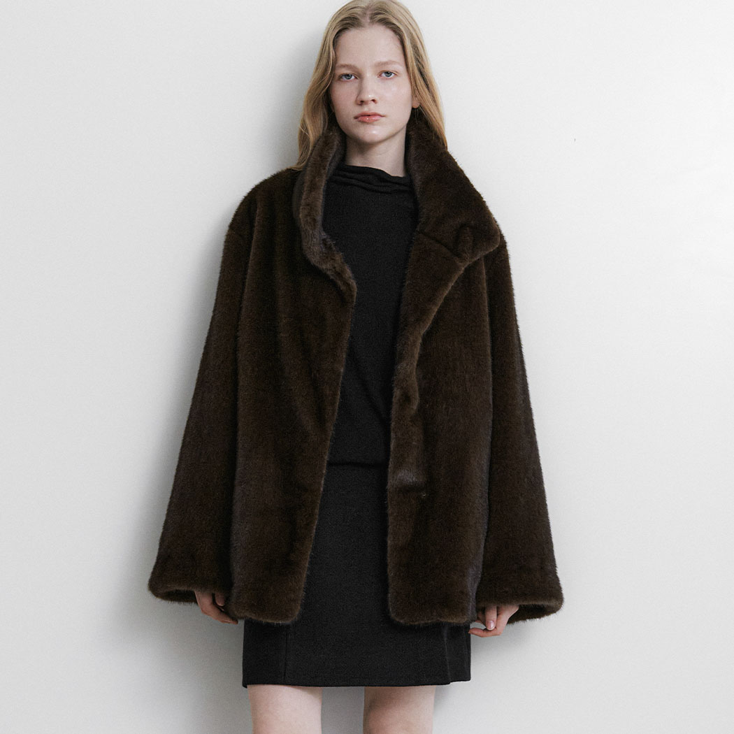 (CT-1471)HIGH NECK MINK LIKE FUR COAT