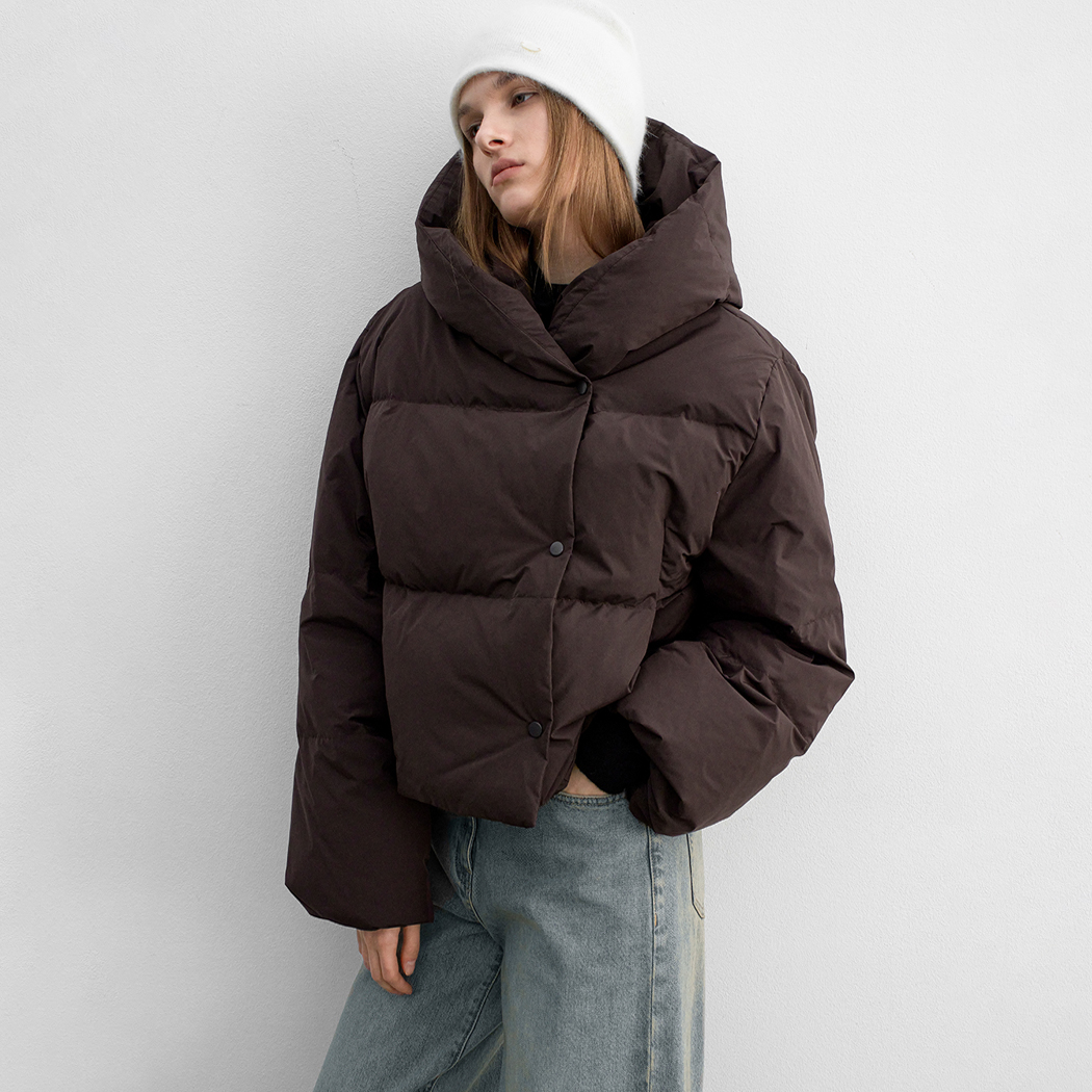 (JP-585)HOODED DUCK DOWN CROP PUFFER