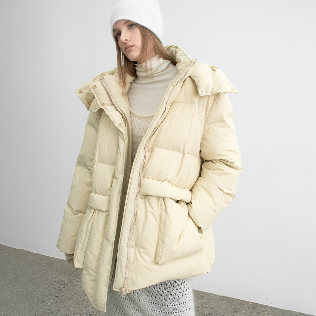 (JP-583)DUCK DOWN HOODY HALF PADDING