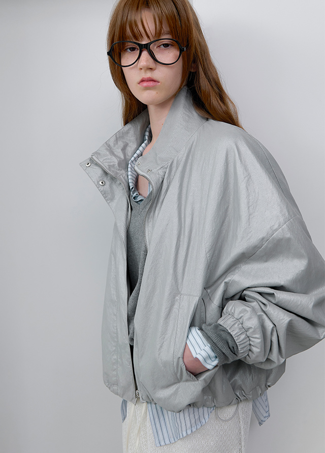 (BL-4388)STRIPE RIBBON BUSTIER BLOUSE Korea