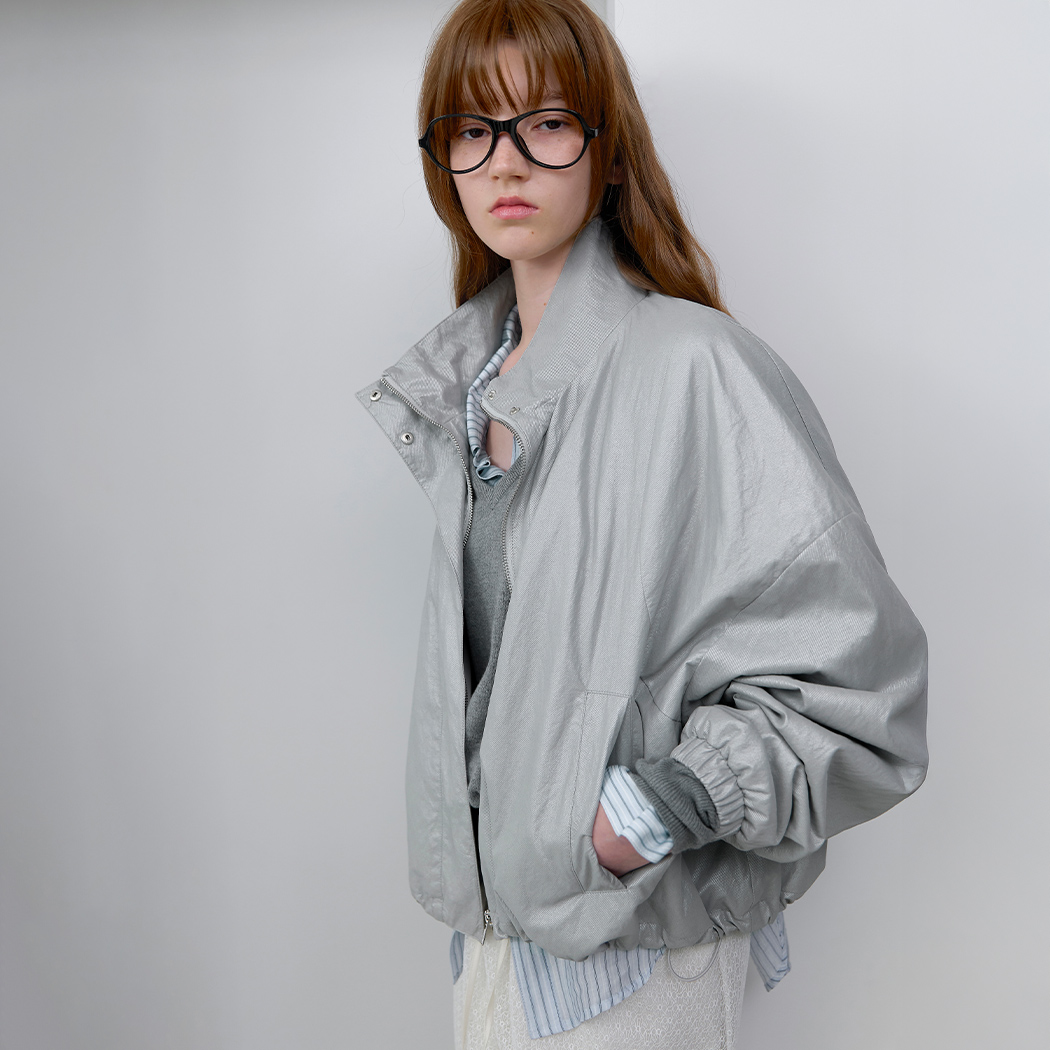 (Z-JP-591)GLOSSY TWILL HIGH NECK JUMPER