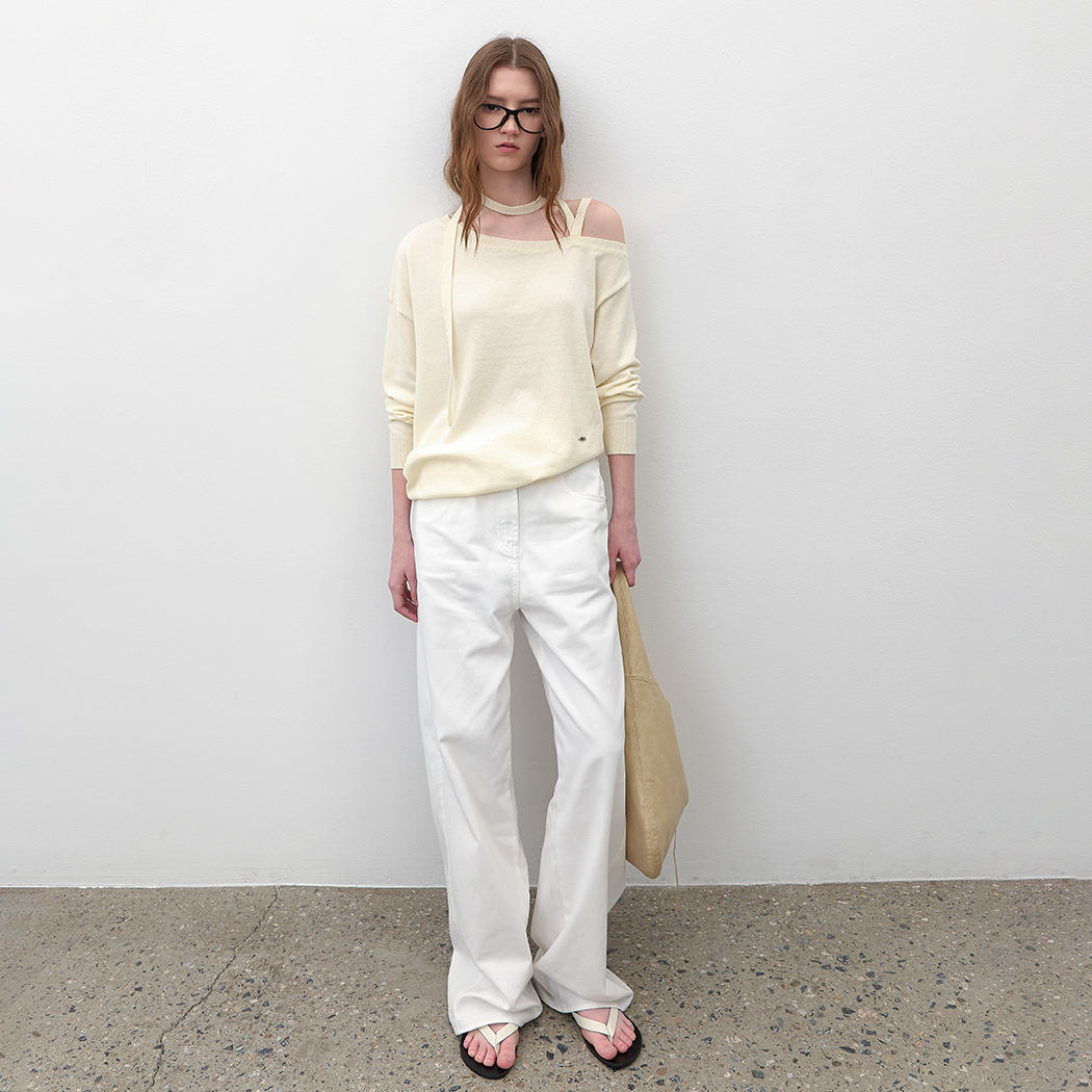 (T-7195)ONE OFF SHOULDER STRAP LOOSE FIT KNIT