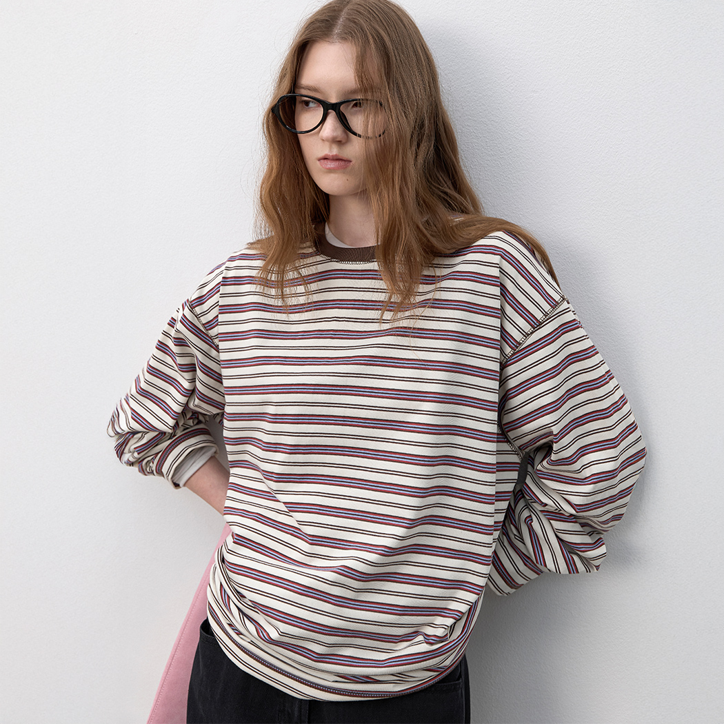 (T-7197)MULTI STRIPE SOFT BOXI TEE