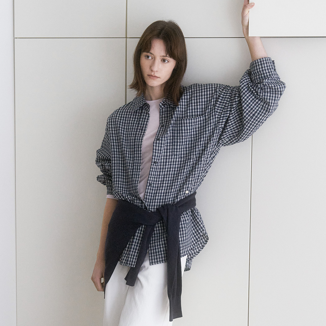 (BL-4387)EMBO GINGHAM CHECK OVERSIZED SHIRT