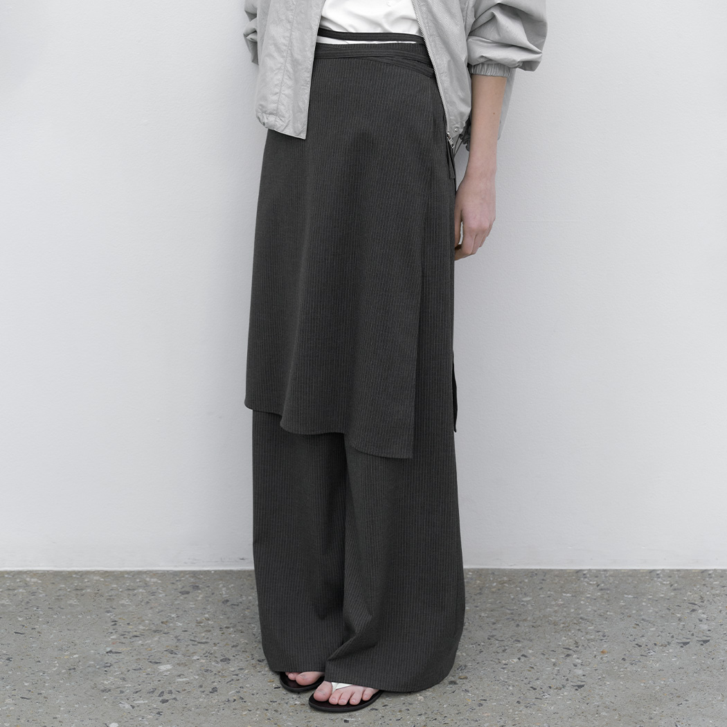 (PT-5743)PIN STRIPE WRAP SKIRT PANTS