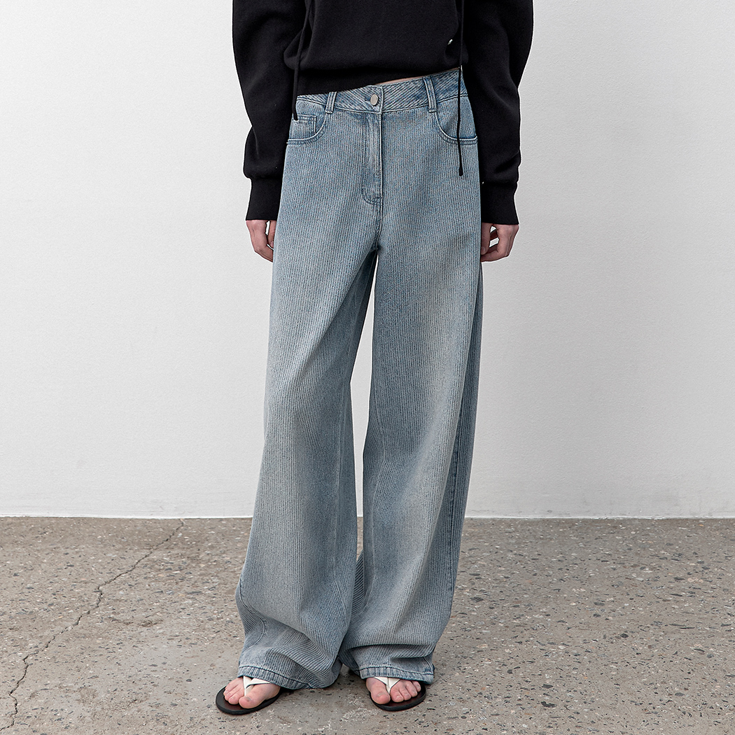 (PT-5742)TEXTURED OVERFIT DENIM PANTS