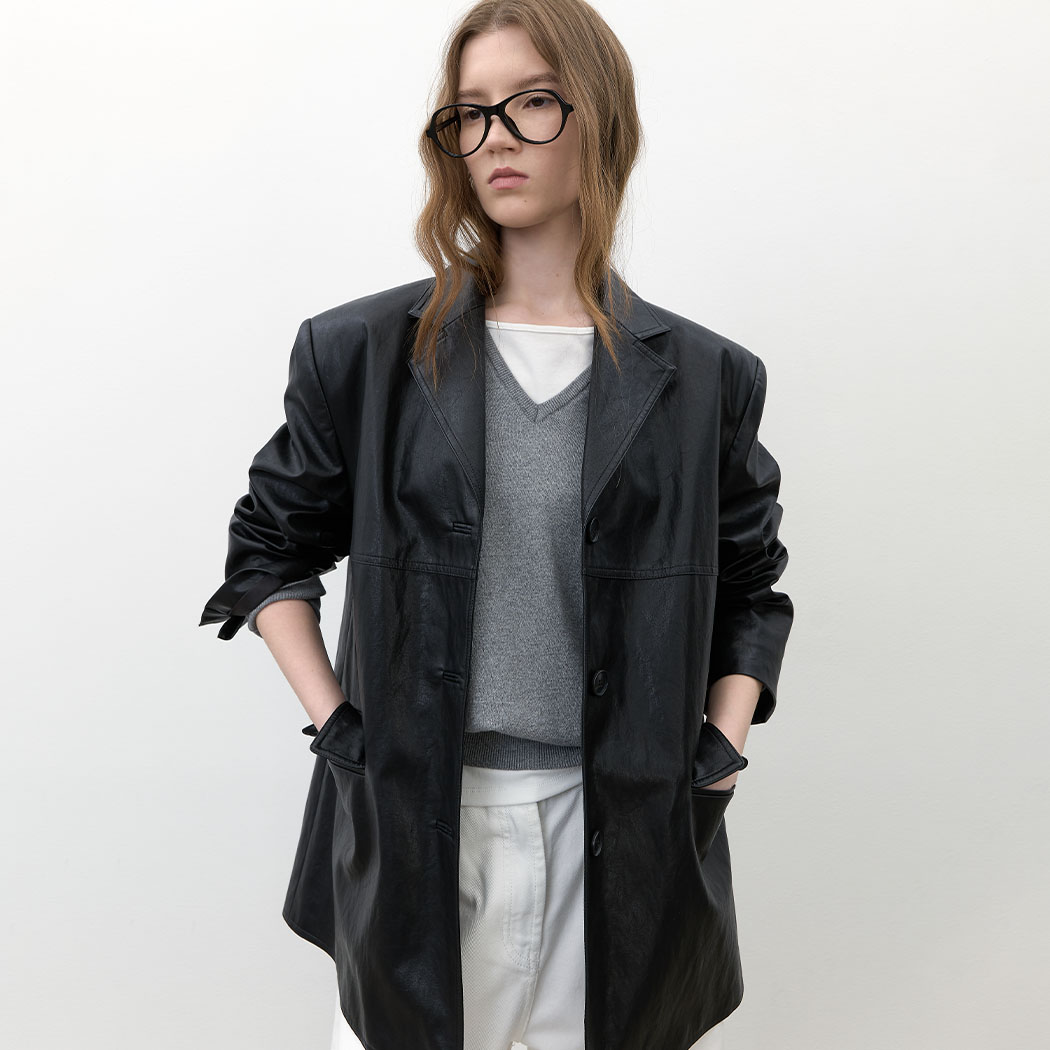 (JK-3061)OVER FIT SINGLE LEATHER JACKET