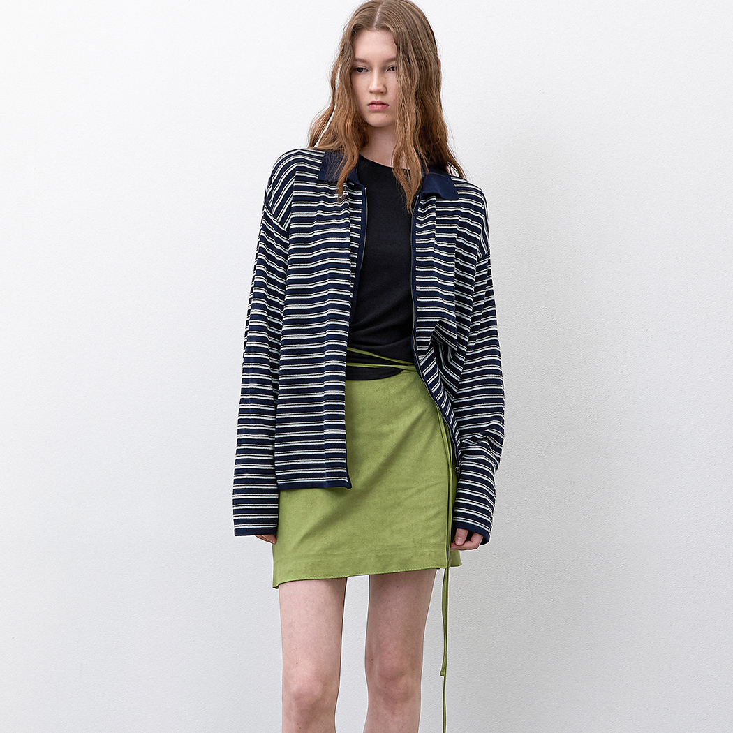 (CD-2250)MULTI STRIPE COLLAR ZIP-UP CARDIGAN