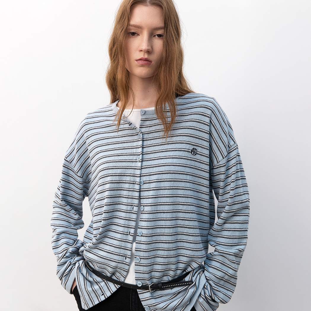 (CD-2249)MULTI STRIPE OVERFIT CARDIGAN