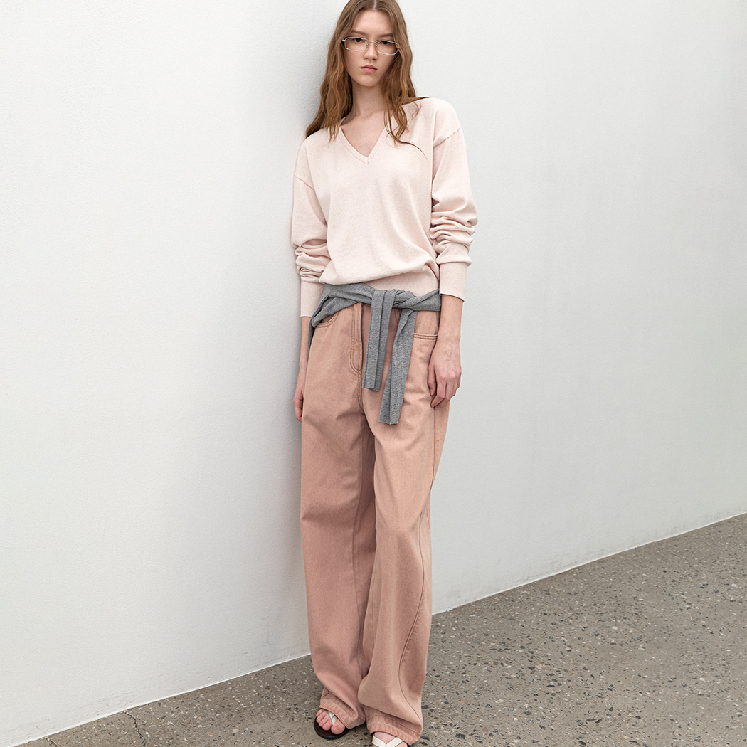 (T-7192)COTTON&WOOL OVERFIT V-NECK KNIT