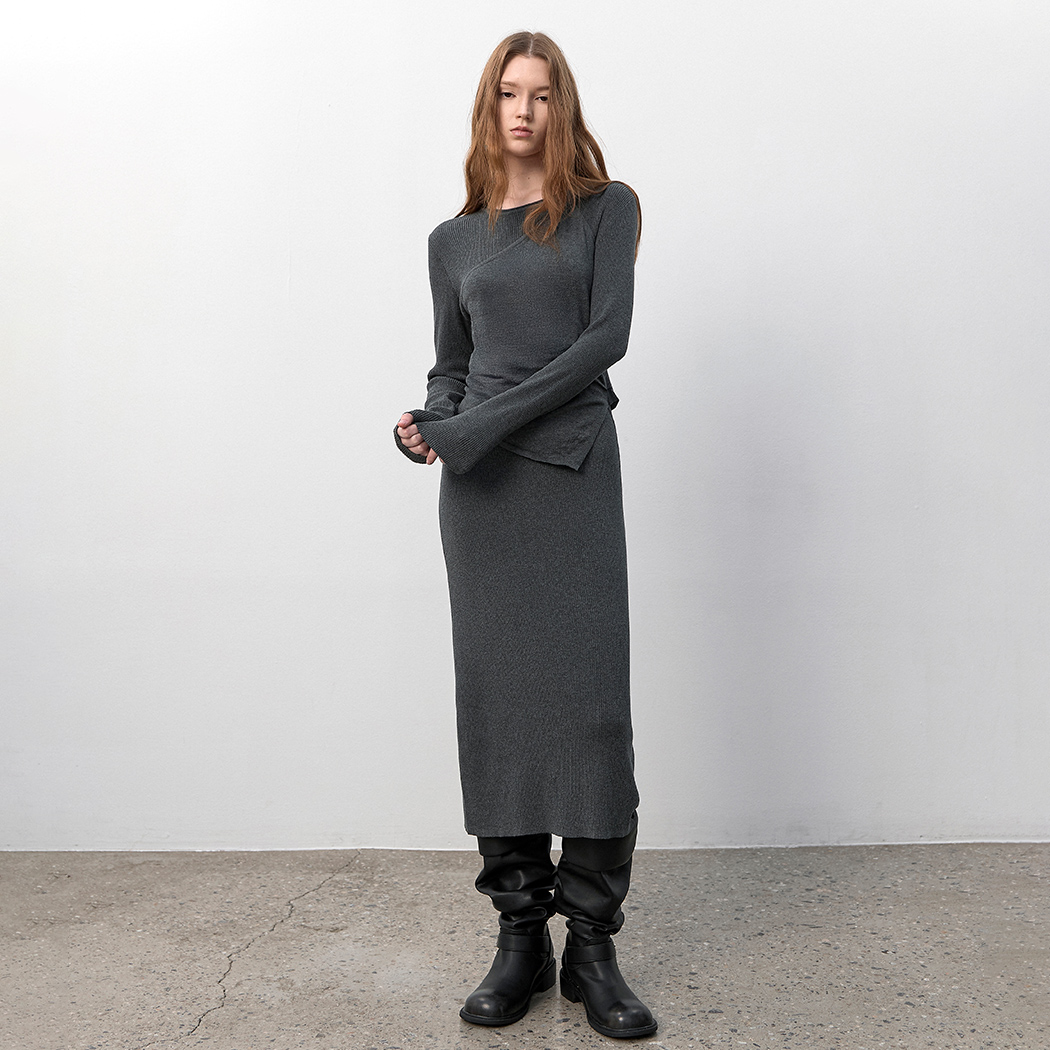 (OP-6319)SHIRRING HALTER BUSTIER KNIT DRESS