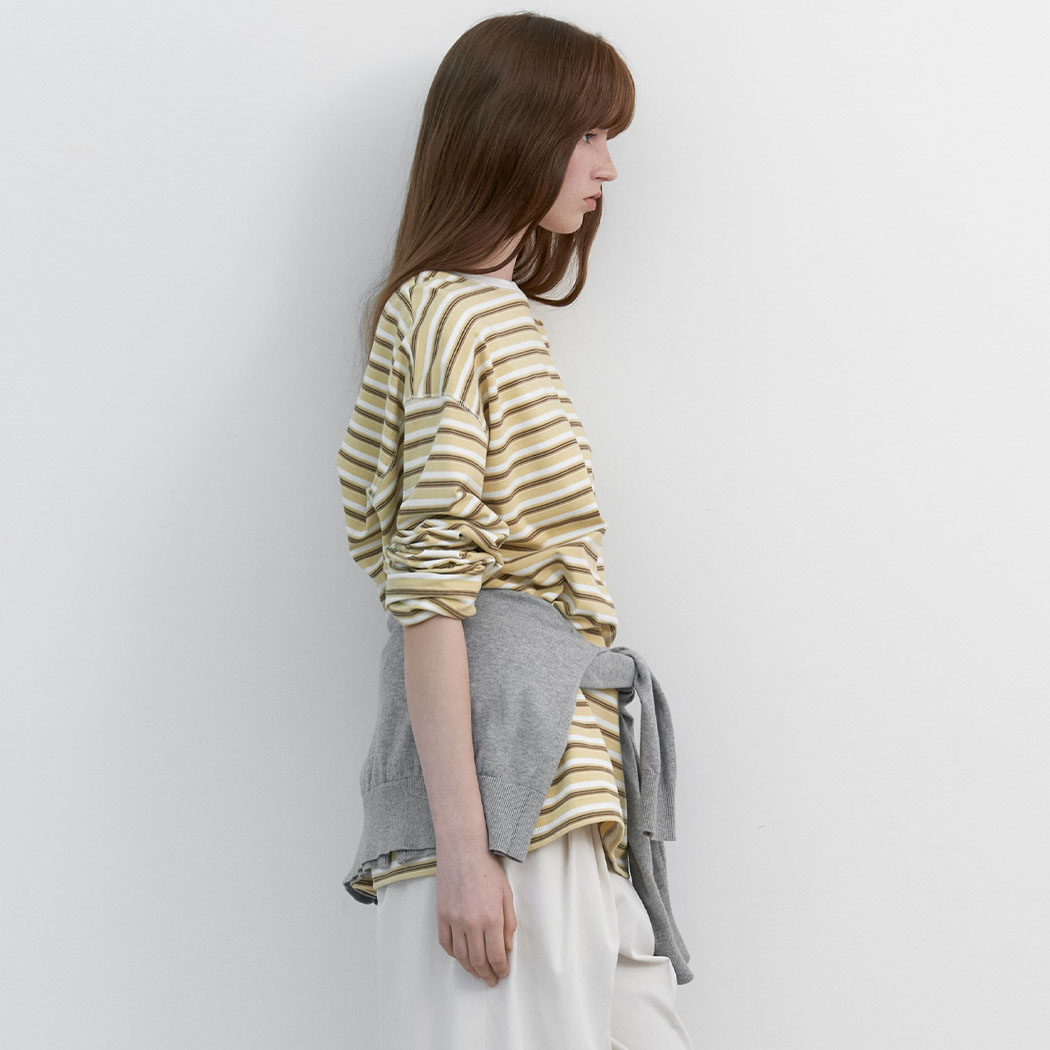 (T-7173)MULTI STRIPE BOXI TEE