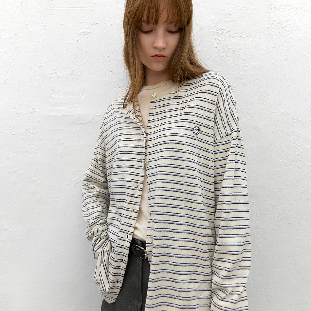 (CD-2249)MULTI STRIPE OVERFIT CARDIGAN