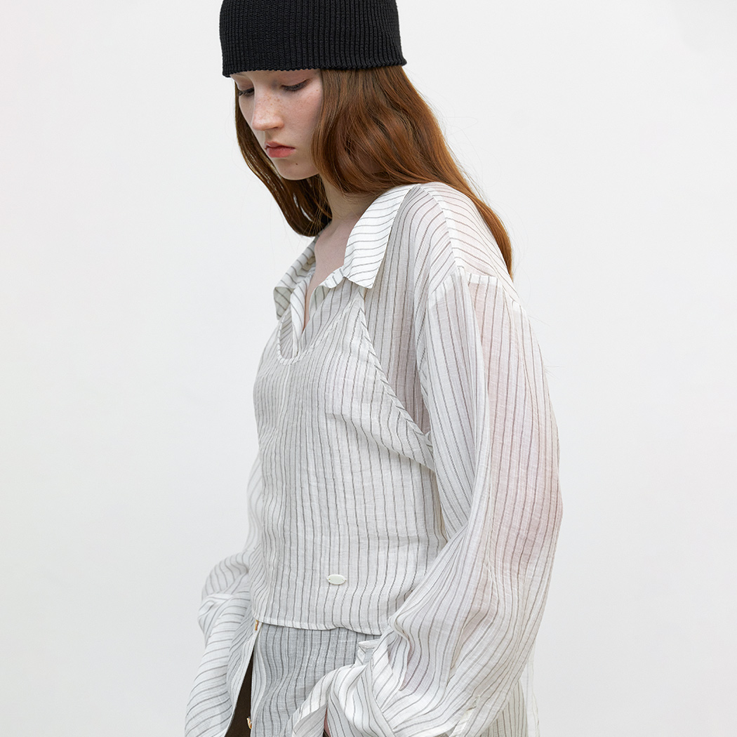 (BL-4388)STRIPE RIBBON BUSTIER BLOUSE