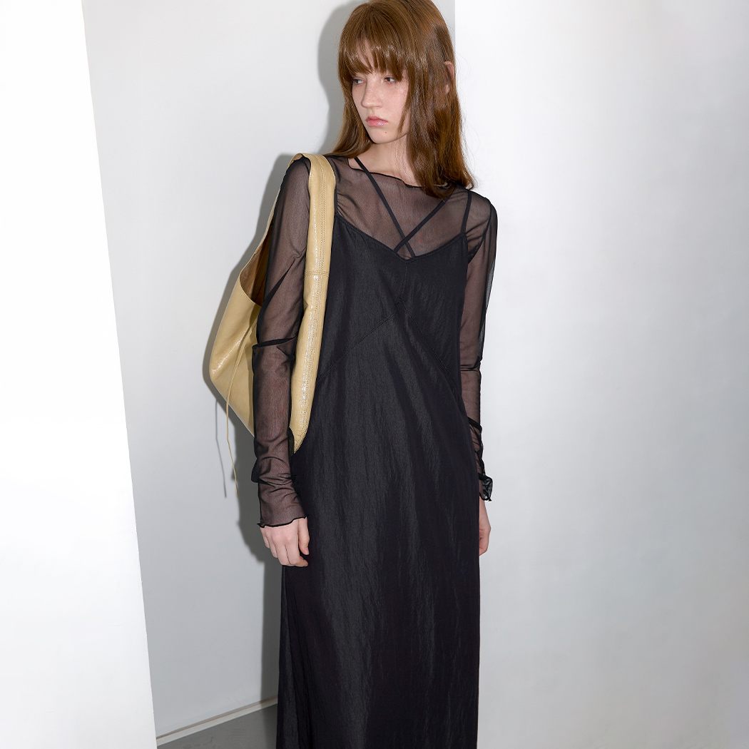 (OP-6325)V-NECK BACK STRING SLEEVELESS DRESS