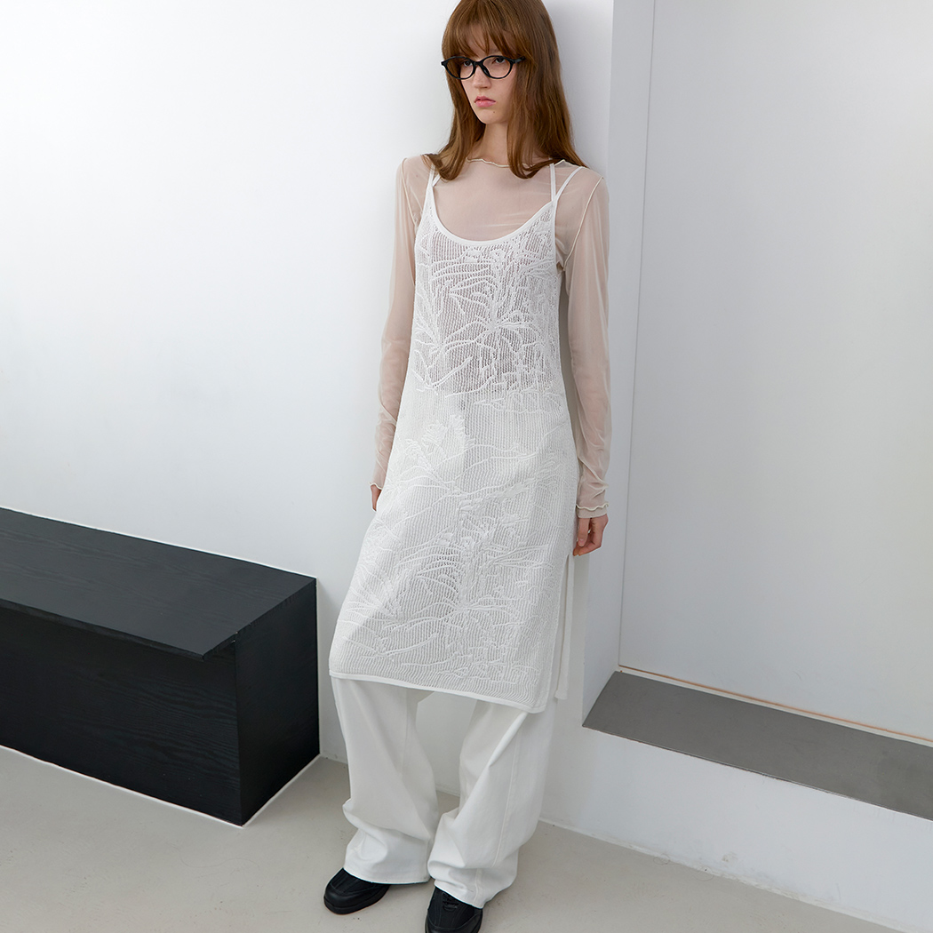 (OP-6323)FLOWER LACE LAYERD KNIT DRESS