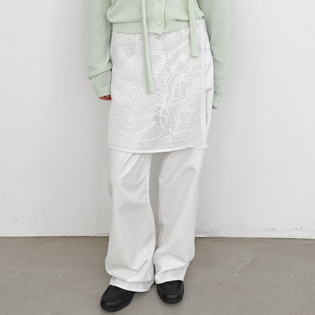 (SK-5078)FLOWER LACE LAYERD KNIT SKIRT