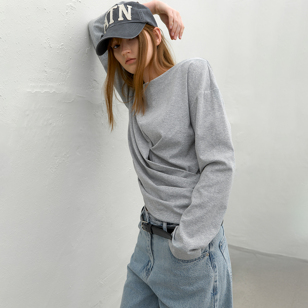 (T-7168)LOOSEFIT DRAPING TEE BLOUSE