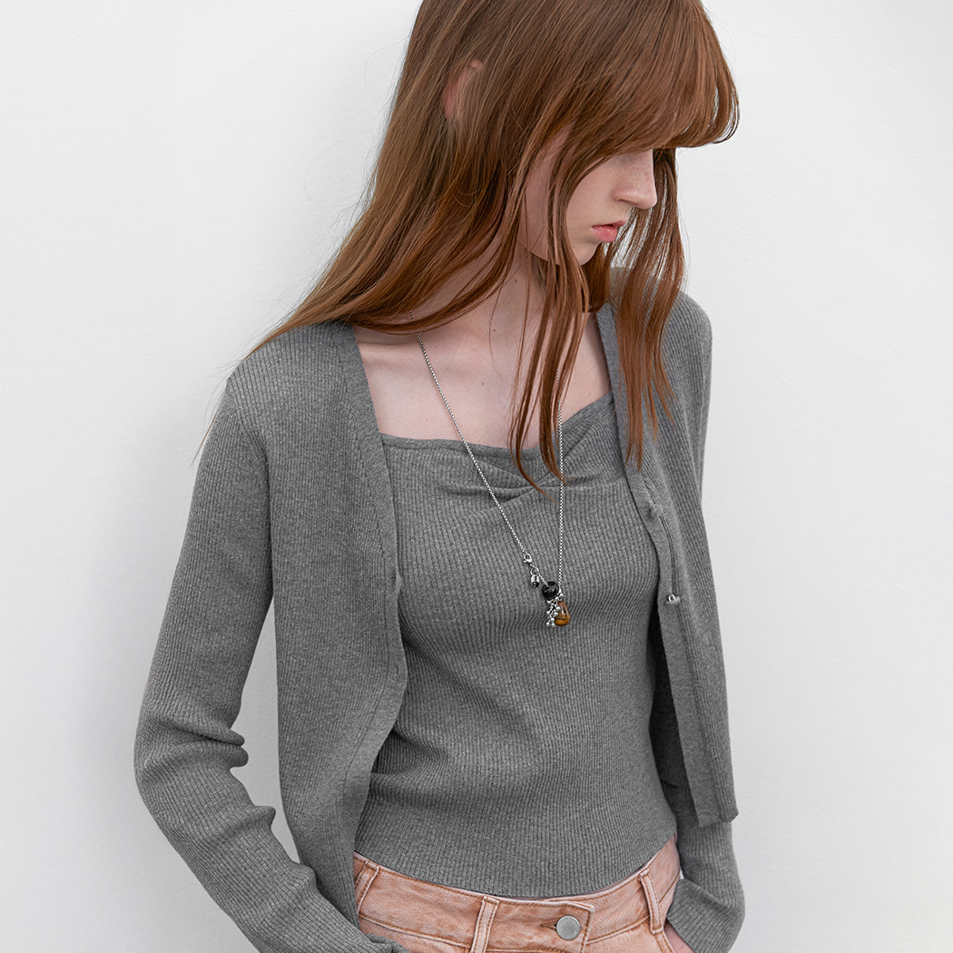 (CD-2253)FLY SHIRRING TOP&CARDIGAN SET S