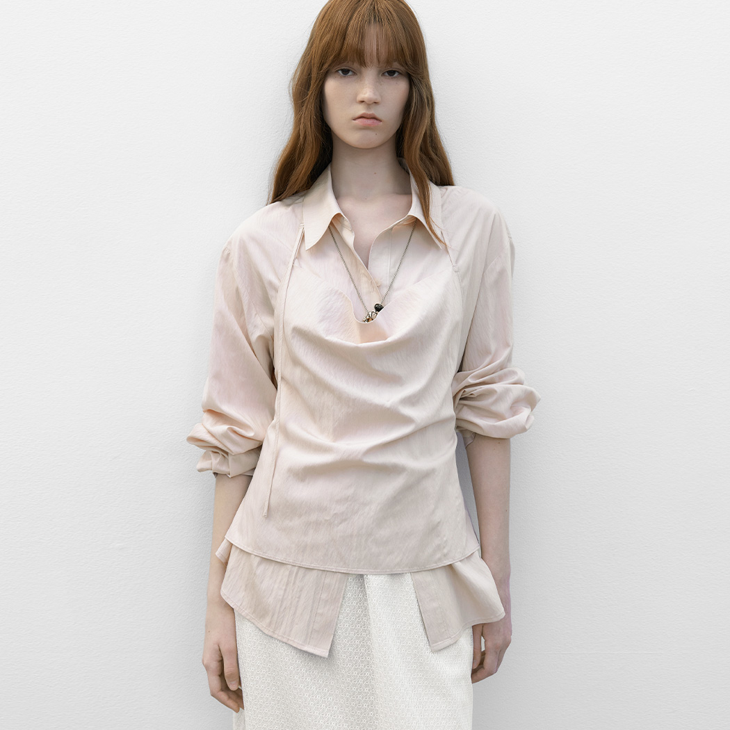 (BL-4404)N HALTER SLEEVELESS LAYERED BLOUSE