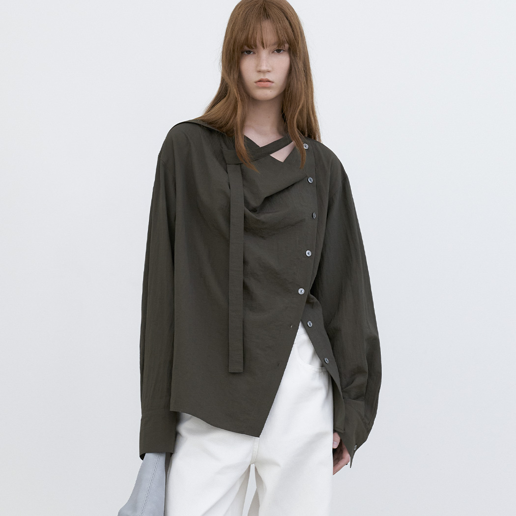(BL-4390)ASSYMETRIC TIED BLOUSE