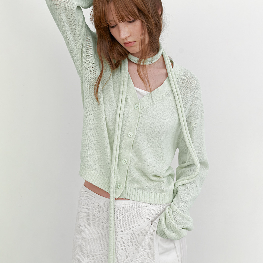 (CD-2255)NATURAL BOUCLE TOP&CARDIGAN KNIT SET S