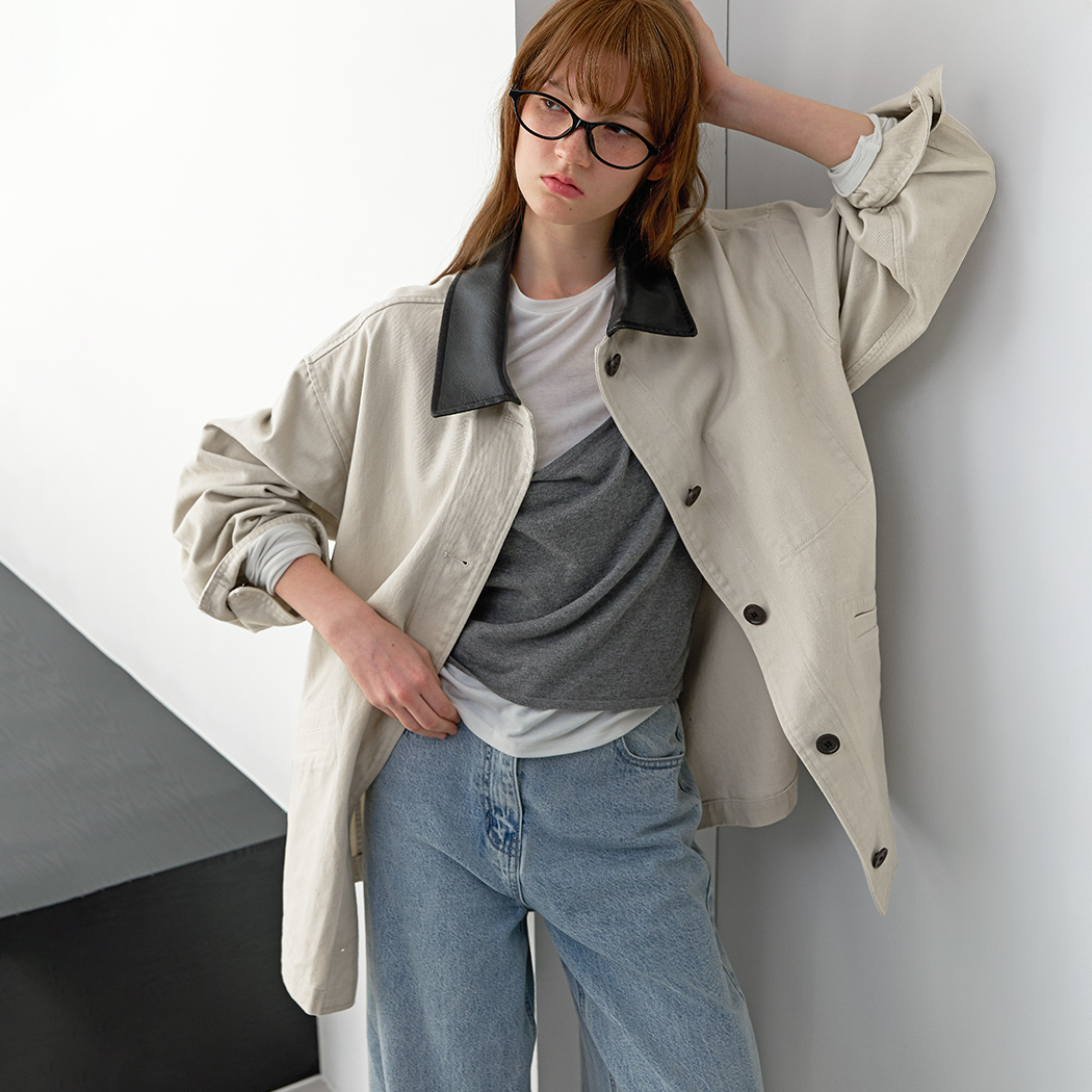 (CT-1484)SITICH LEATHER COLLAR BARBUR JACKET