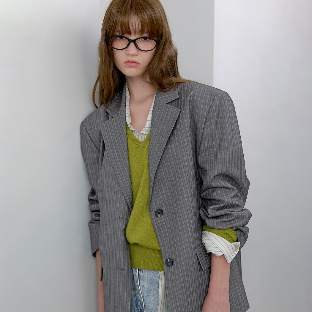 (JK-3064)STRIPE OVERSIZED JACKET