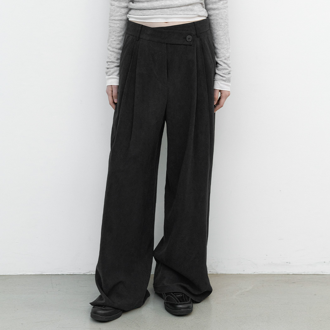 (PT-5760)UNBAL WAIST CREASE WIDE TWOTUCK PANTS