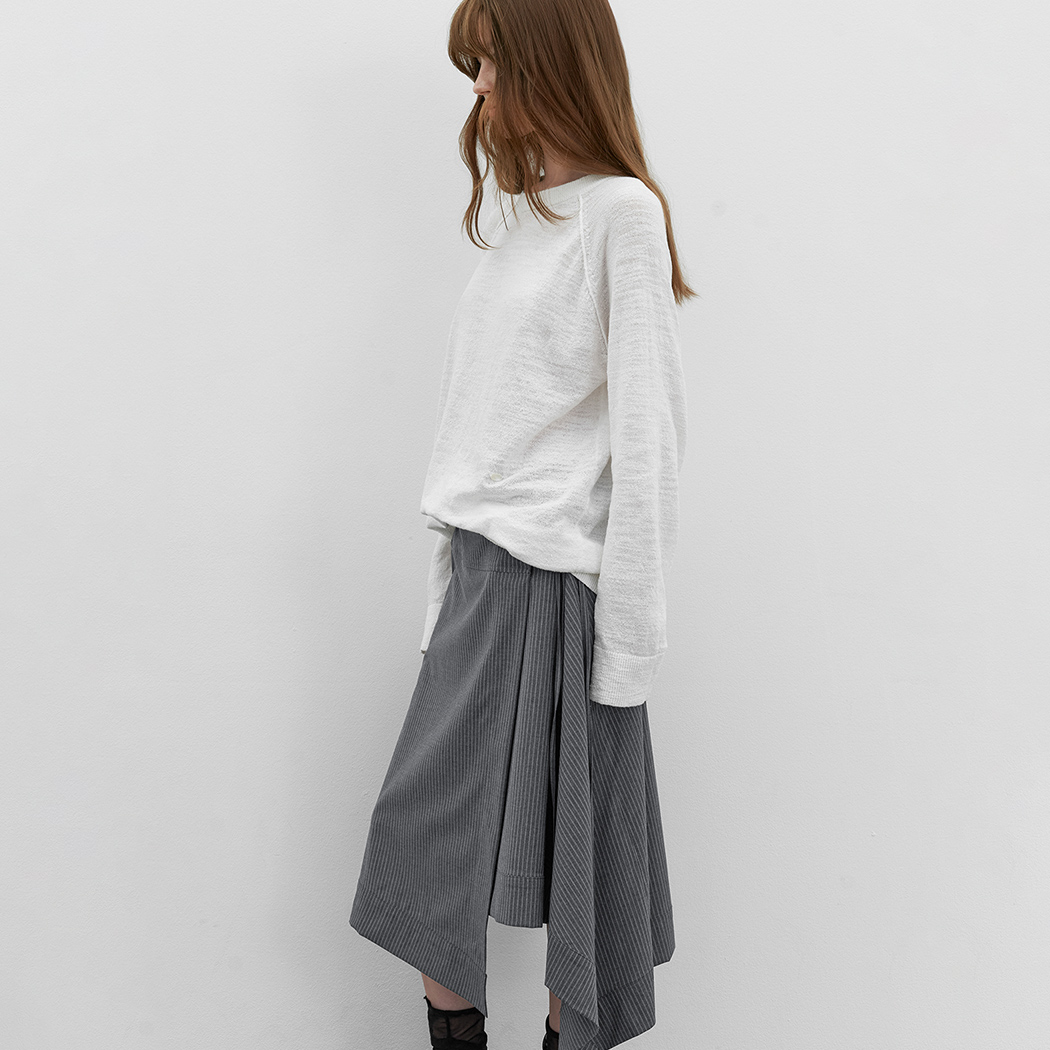 (SK-5093)STRIPE UNBALANCE WRAP SKIRT